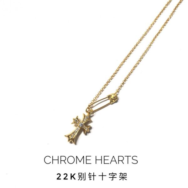 réplica,joyas,joyería,1:1,replica,fake,lujo,barato Collar con cruz de alfiler Chrome Hearts de 22k bañado en plata 925 con oro de 22kk