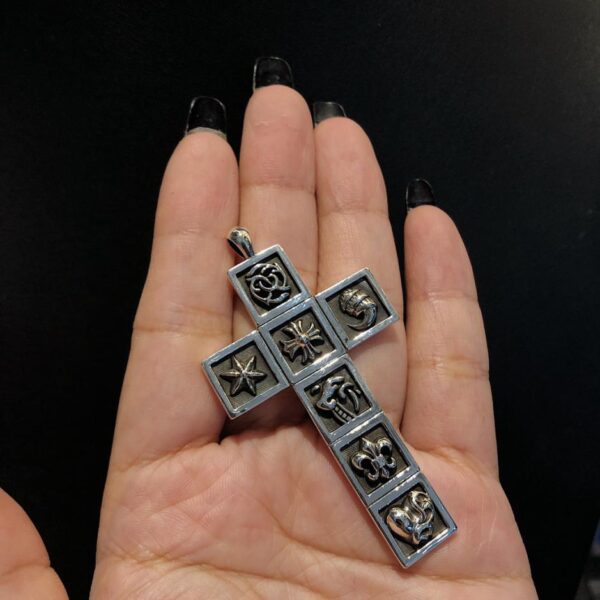 réplica,joyas,joyería,1:1,replica,fake,lujo,barato Collar con borlas de triple cruz y corazones cromados