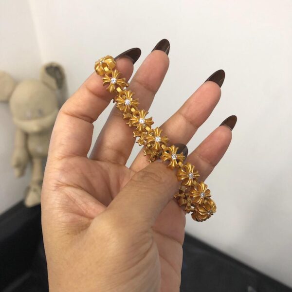réplica,joyas,joyería,1:1,replica,fake,lujo,barato Pulsera Chrome Hearts con cruz de piedras en oro de 22k