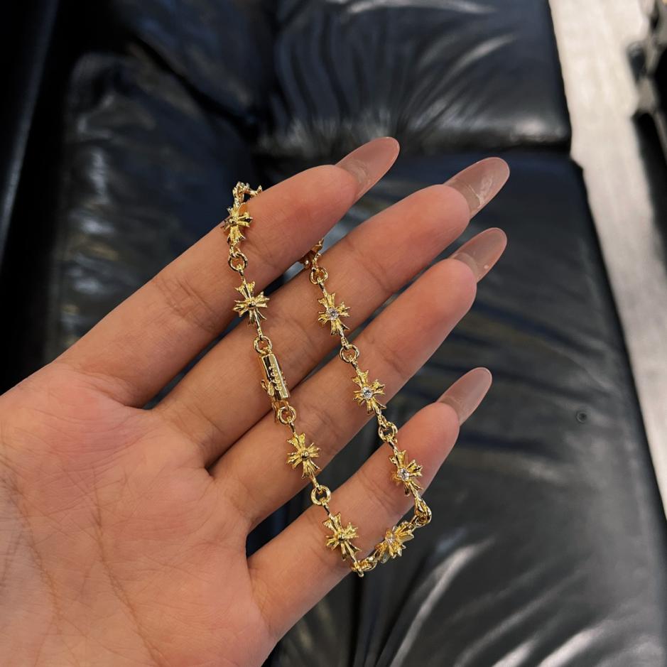 réplica,joyas,joyería,1:1,replica,fake,lujo,barato réplica,joyas,joyería,1:1,replica,fake,lujo,barato Pulsera Chrome Hearts con cruz de piedra chapada en oro de 22k