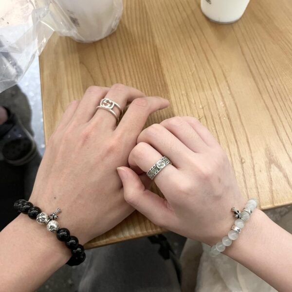 réplica,joyas,joyería,1:1,replica,fake,lujo,barato Pulsera Ojo de Gato Blanco Corazones Cromados Tres Cuentas de Plata