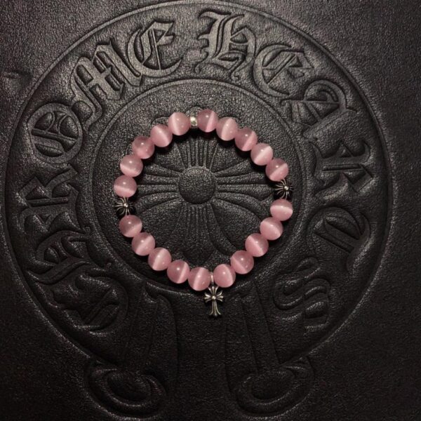 réplica,joyas,joyería,1:1,replica,fake,lujo,barato Pulsera Ojo de Gato Rosa Corazones Cromados Tres Cuentas de Plata