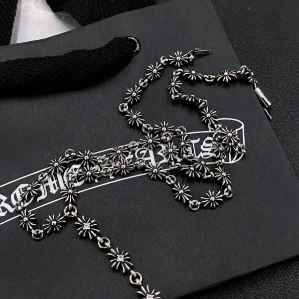 réplica,joyas,joyería,1:1,replica,fake,lujo,barato Collar de flores con cruz de piedras de tres secciones Chrome Hearts