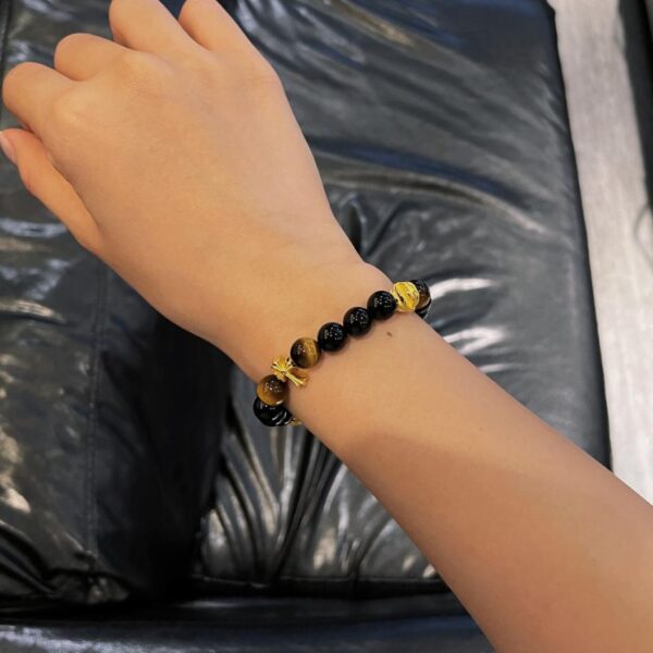 réplica,joyas,joyería,1:1,replica,fake,lujo,barato Pulsera de piedra ámbar y ónix negro con cruz de corazones cromados
