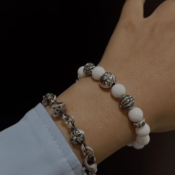 réplica,joyas,joyería,1:1,replica,fake,lujo,barato Pulsera de cuentas de ágata blanca Chrome Hearts