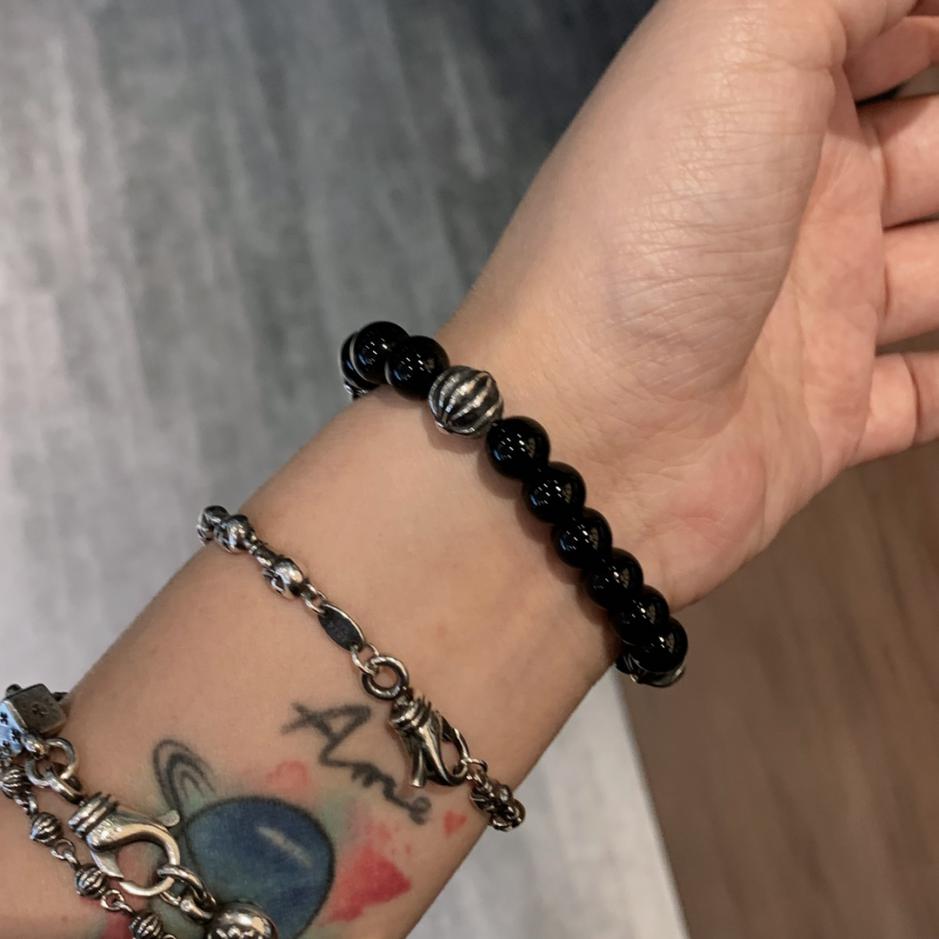 réplica,joyas,joyería,1:1,replica,fake,lujo,barato réplica,joyas,joyería,1:1,replica,fake,lujo,barato Pulsera Chrome Hearts con cuentas de ónix negro