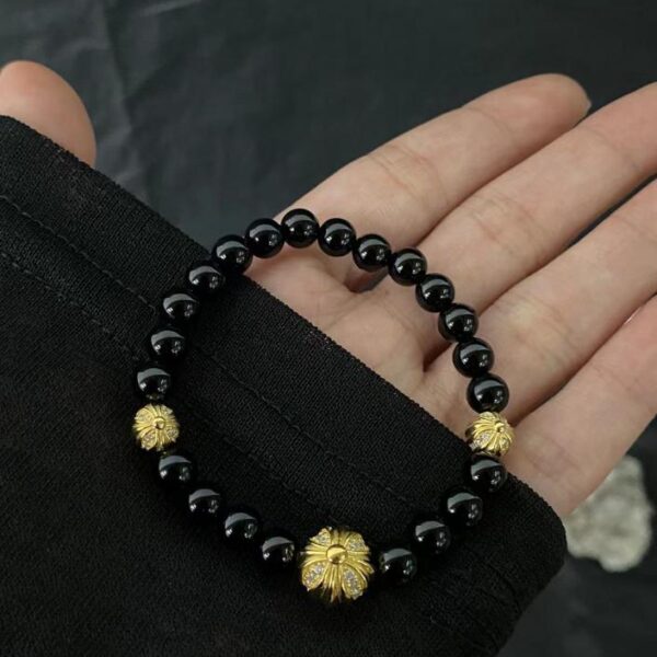 réplica,joyas,joyería,1:1,replica,fake,lujo,barato Pulsera Chrome Hearts con cuentas de ónix negro