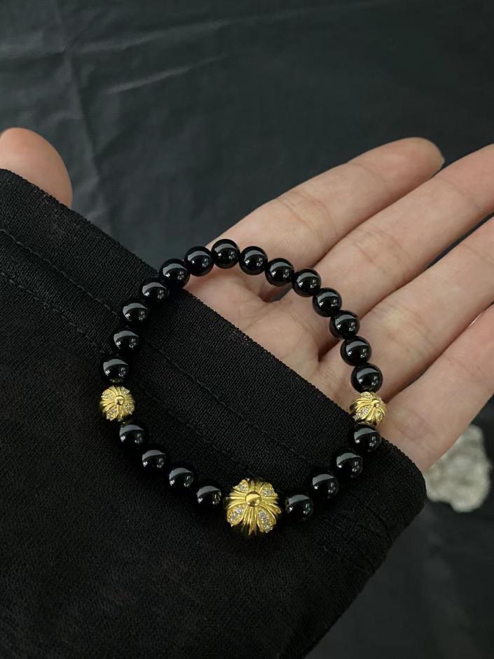 réplica,joyas,joyería,1:1,replica,fake,lujo,barato réplica,joyas,joyería,1:1,replica,fake,lujo,barato Pulsera Chrome Hearts con cuentas de ónix negro