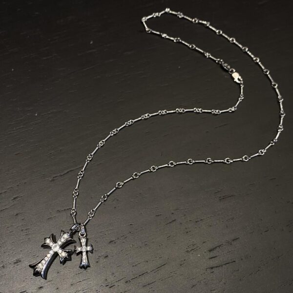 réplica,joyas,joyería,1:1,replica,fake,lujo,barato Collar Chrome Hearts cruz de piedra bañada en oro blanco