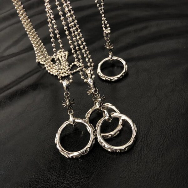 réplica,joyas,joyería,1:1,replica,fake,lujo,barato Collar con anillo de vid y flor cruzada con corazones cromados