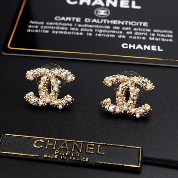 réplica,joyas,joyería,1:1,replica,fake,lujo,barato Aretes con diamantes cuadrados y perlas de resina con doble C de Chanel (B34A)