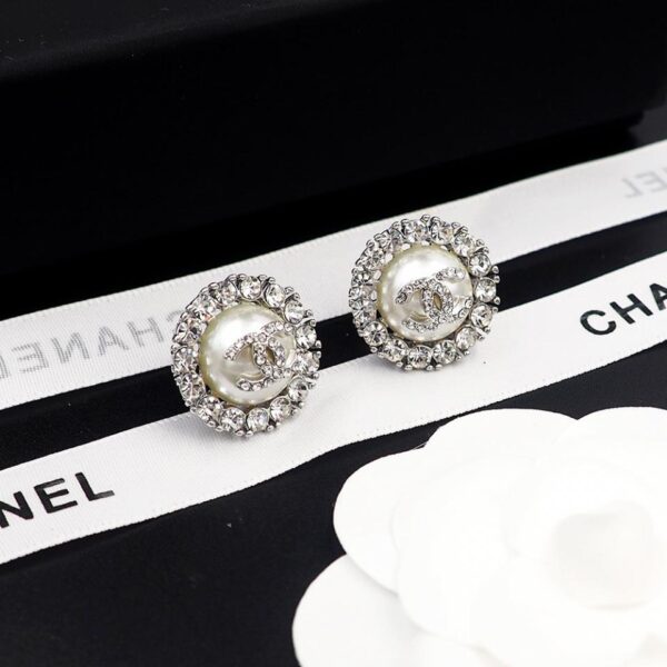 réplica,joyas,joyería,1:1,replica,fake,lujo,barato Aretes de resina con perlas y diamantes de imitación de Chanel (D6F5)