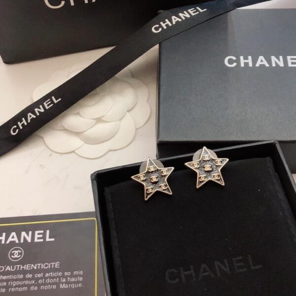 réplica,joyas,joyería,1:1,replica,fake,lujo,barato Pendientes con doble c y estrella en blanco y negro de Chanel (7B72)