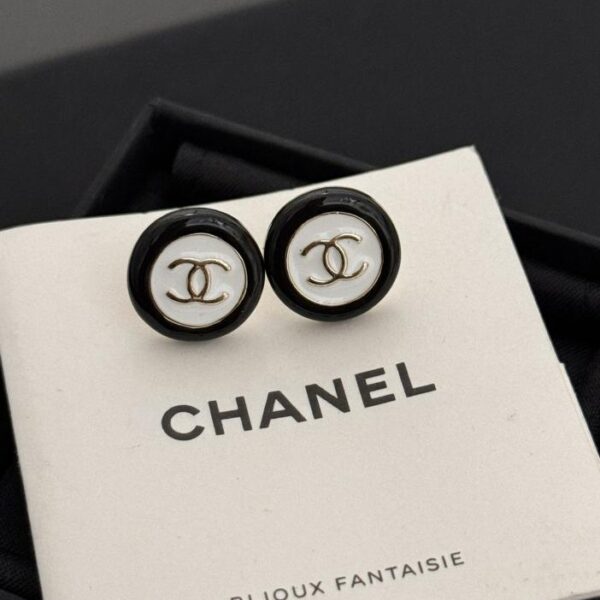 réplica,joyas,joyería,1:1,replica,fake,lujo,barato Chanel últimos aretes redondos en blanco y negro (20E5)