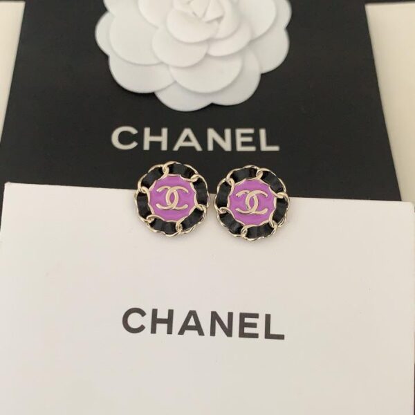réplica,joyas,joyería,1:1,replica,fake,lujo,barato Chanel últimos aretes redondos de cuero negro morado cc (5A7C)