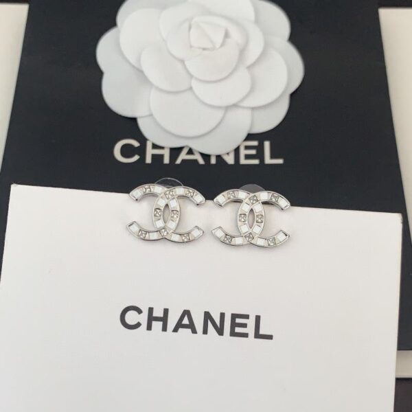 réplica,joyas,joyería,1:1,replica,fake,lujo,barato Chanel, los últimos aretes de oro blanco con diamantes cuadrados de dos colores y cc (6D78)