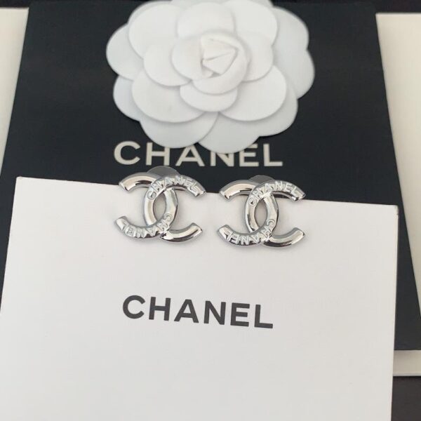 réplica,joyas,joyería,1:1,replica,fake,lujo,barato Chanel últimos aretes con letras blancas en platino (FC7F)