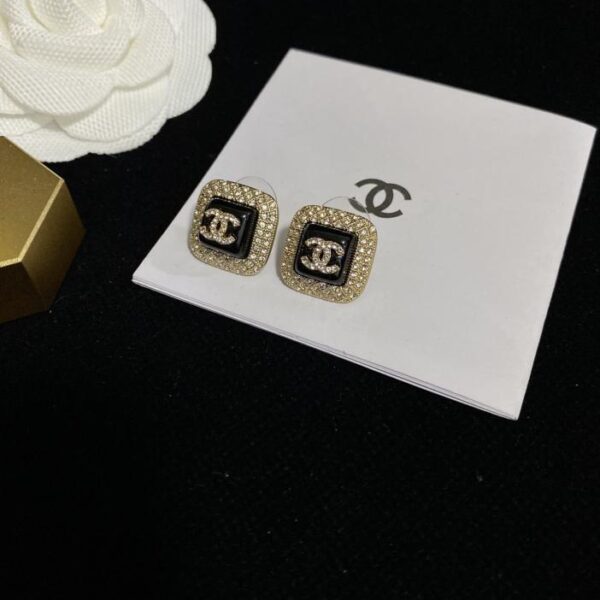 réplica,joyas,joyería,1:1,replica,fake,lujo,barato Pendientes Chanel cuadrados negros (04B5)