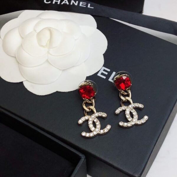 réplica,joyas,joyería,1:1,replica,fake,lujo,barato Aretes con doble c de diamantes y rubíes nuevos de Chanel (8413)