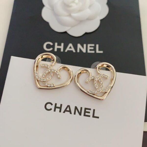 réplica,joyas,joyería,1:1,replica,fake,lujo,barato Chanel nuevos pendientes grandes con corazón de amor hueco y lleno de diamantes cc (E5DC)
