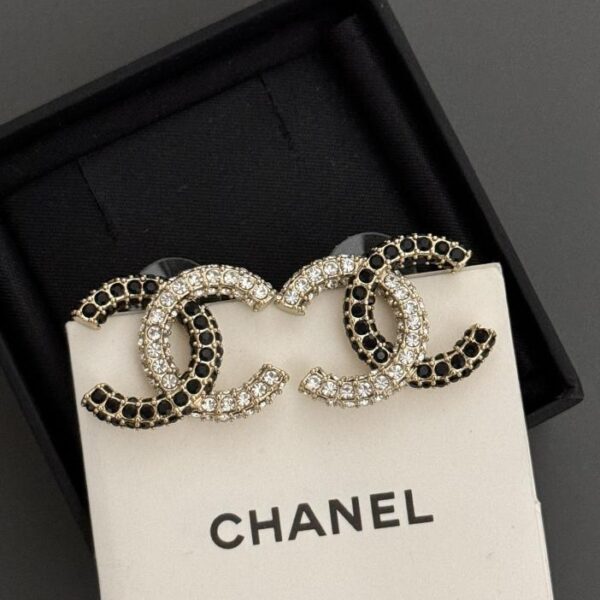 réplica,joyas,joyería,1:1,replica,fake,lujo,barato Chanel últimos aretes de diamantes blancos + negros cc (E068)