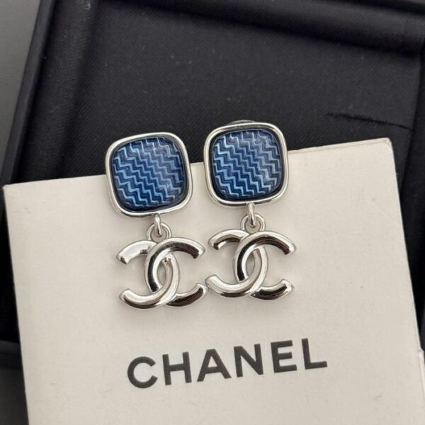 réplica,joyas,joyería,1:1,replica,fake,lujo,barato Pendientes cuadrados azules y plateados de Chanel (4462)