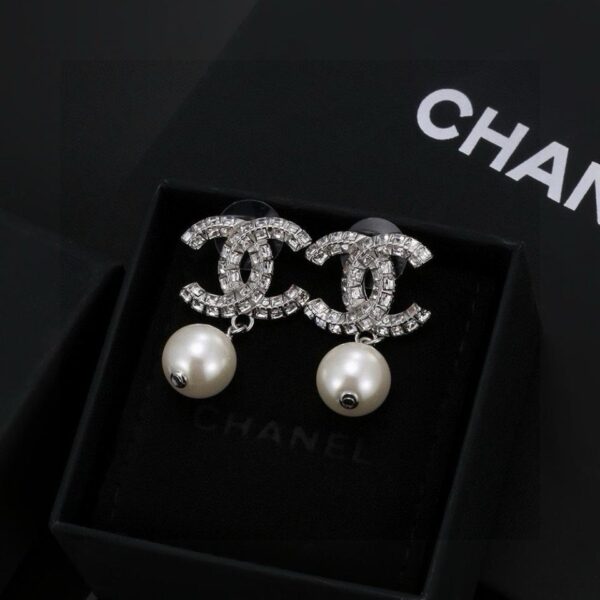 réplica,joyas,joyería,1:1,replica,fake,lujo,barato Pendientes clásicos de perlas con diamantes de imitación doble C de Chanel (0C9C)