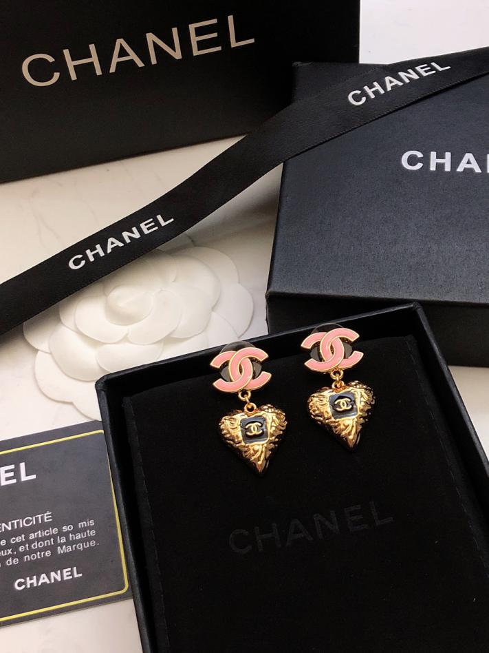 réplica,joyas,joyería,1:1,replica,fake,lujo,barato réplica,joyas,joyería,1:1,replica,fake,lujo,barato Pendientes Chanel con colgante de amor de lava esmaltado rosa (8C6C)