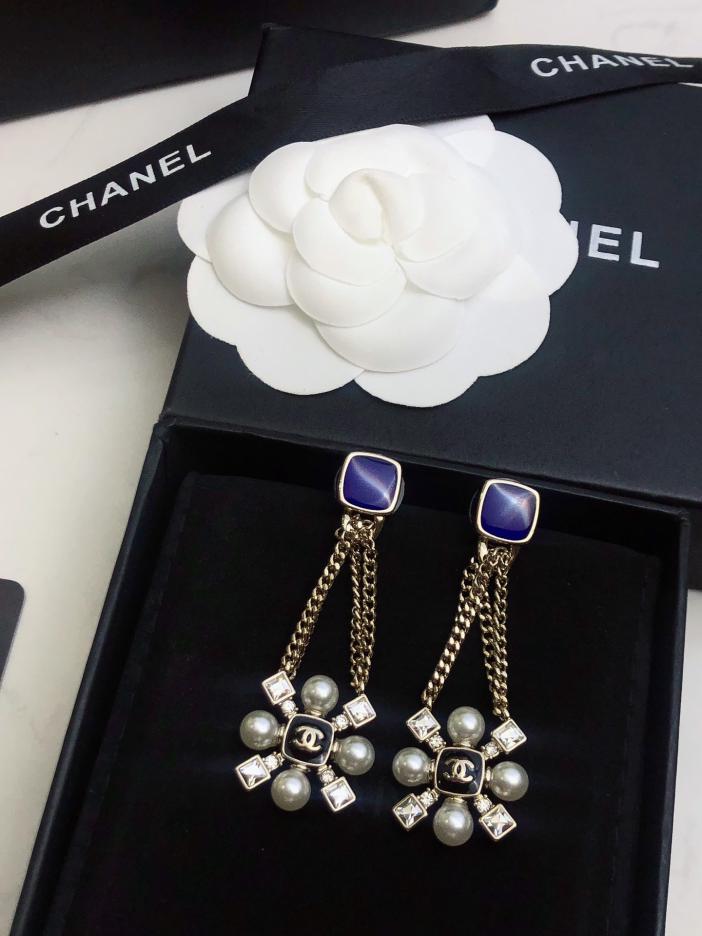 réplica,joyas,joyería,1:1,replica,fake,lujo,barato réplica,joyas,joyería,1:1,replica,fake,lujo,barato Pendientes Chanel nuevos con zafiros cuadrados (581B)