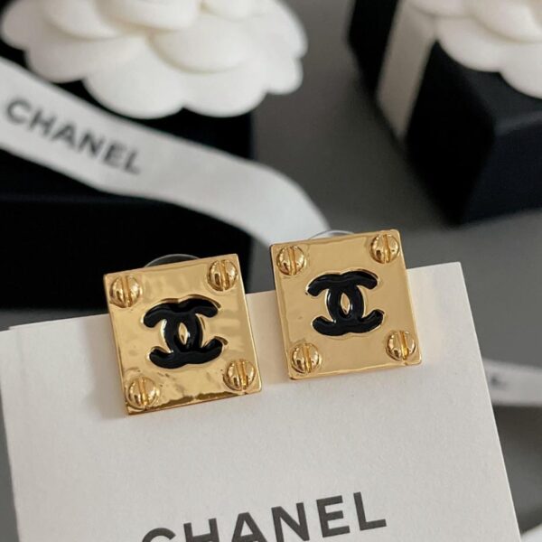 réplica,joyas,joyería,1:1,replica,fake,lujo,barato Aretes Chanel Square Gold Black con doble C (39DF)