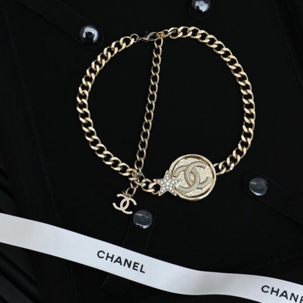 réplica,joyas,joyería,1:1,replica,fake,lujo,barato Collar Chanel con moneda de oro y estrella doble c (513A)