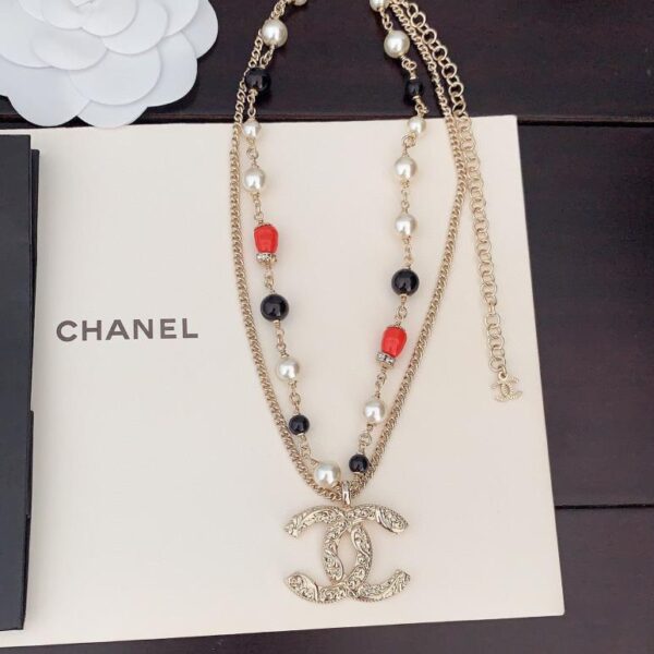 réplica,joyas,joyería,1:1,replica,fake,lujo,barato Chanel último collar cc blanco con patrón negro (C968)