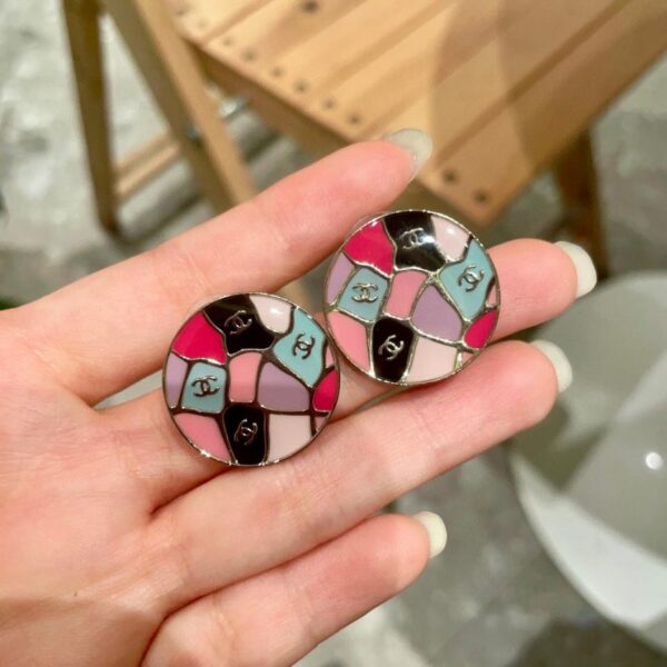 réplica,joyas,joyería,1:1,replica,fake,lujo,barato Aretes con doble C redondos y coloridos de Chanel (36E6)