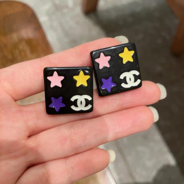 réplica,joyas,joyería,1:1,replica,fake,lujo,barato Aretes Chanel Square Star con doble C (4109)