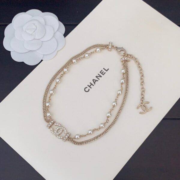 réplica,joyas,joyería,1:1,replica,fake,lujo,barato El último collar de doble capa de perlas de cuero negro de Chanel (D845)