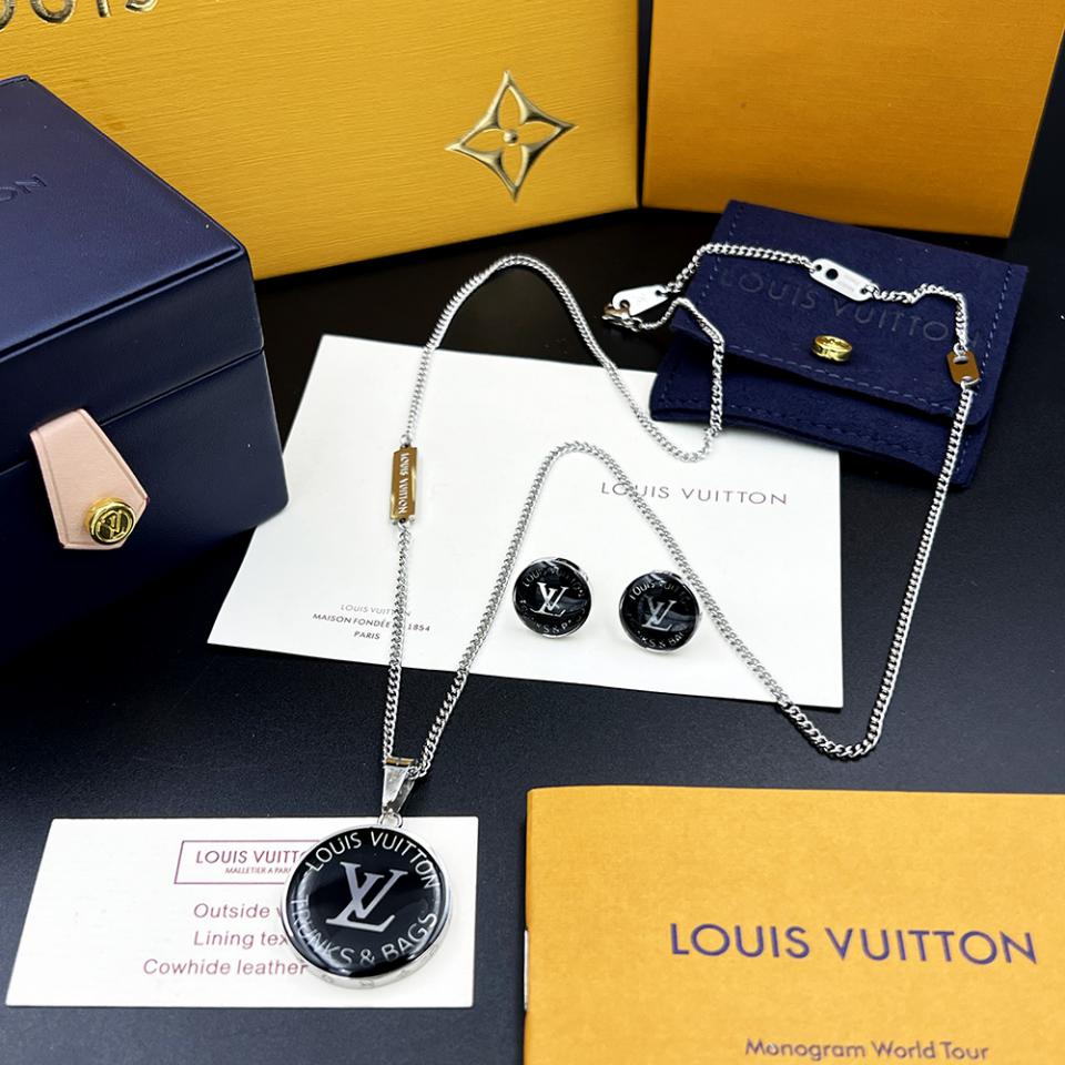 réplica,joyas,joyería,1:1,replica,fake,lujo,barato réplica,joyas,joyería,1:1,replica,fake,lujo,barato Juego de pendientes y collar con el premio Louis Vuitton (CB05)