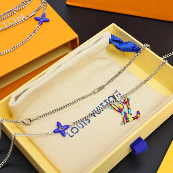 réplica,joyas,joyería,1:1,replica,fake,lujo,barato Louuis Vuitton Collar LV Cross Letters Color Logo Unisex Plata (C4A4)