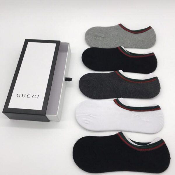 réplica,joyas,joyería,1:1,replica,fake,lujo,barato Calcetines semiinvisibles GUCCI, calidad de puro algodón, 5 pares en una caja, pueden ser usados ​​tanto por hombres como por mujeres (C73E)