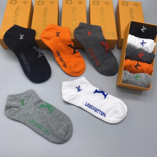 réplica,joyas,joyería,1:1,replica,fake,lujo,barato Nuevos calcetines HERMES, estilo pareja, algodón peinado con 200 agujas, absorbentes del sudor, transpirables y desodorantes, versátiles, 5 pares en caja (BE3E)