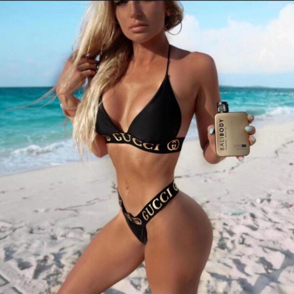 réplica,joyas,joyería,1:1,replica,fake,lujo,barato Gucci nuevo 👙conjunto de traje de baño dividido en bikini, sujetador con tirantes de tela con logo bronceado + calzoncillos con tela de letras