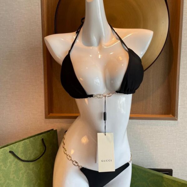 réplica,joyas,joyería,1:1,replica,fake,lujo,barato Nuevo bikini Gucci, traje de baño, camisola con estampado de letras Doble G, sujetador con cadena, ropa interior + calzoncillos, conjunto de dos piezas