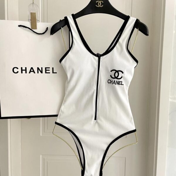 réplica,joyas,joyería,1:1,replica,fake,lujo,barato Bañador de una pieza Chanel de segunda mano con protector para el pecho Bañador de una pieza de segunda mano serie