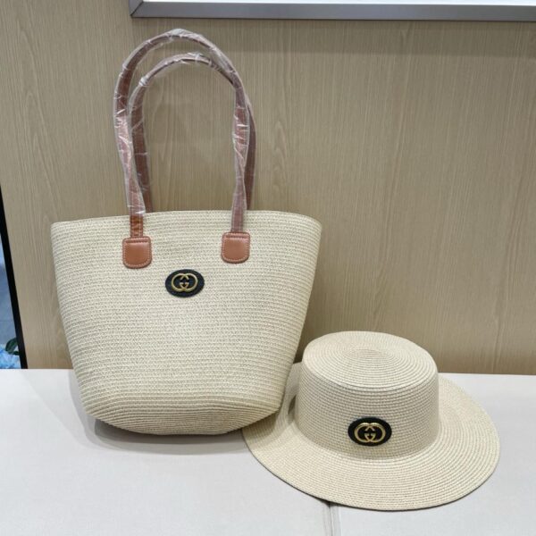 réplica,joyas,joyería,1:1,replica,fake,lujo,barato Gucci nuevo bolso tote retro de dos piezas para mujer bolso de paja Xia Sen