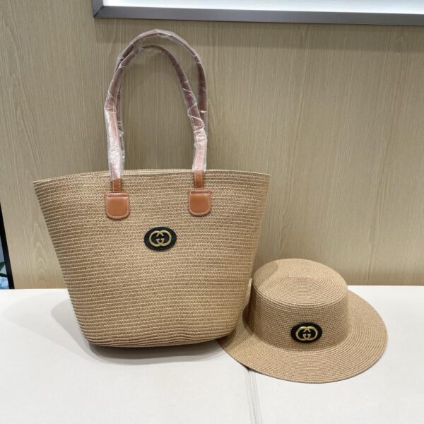 réplica,joyas,joyería,1:1,replica,fake,lujo,barato Gucci nuevo bolso tote retro de dos piezas para mujer bolso de paja Xia Sen
