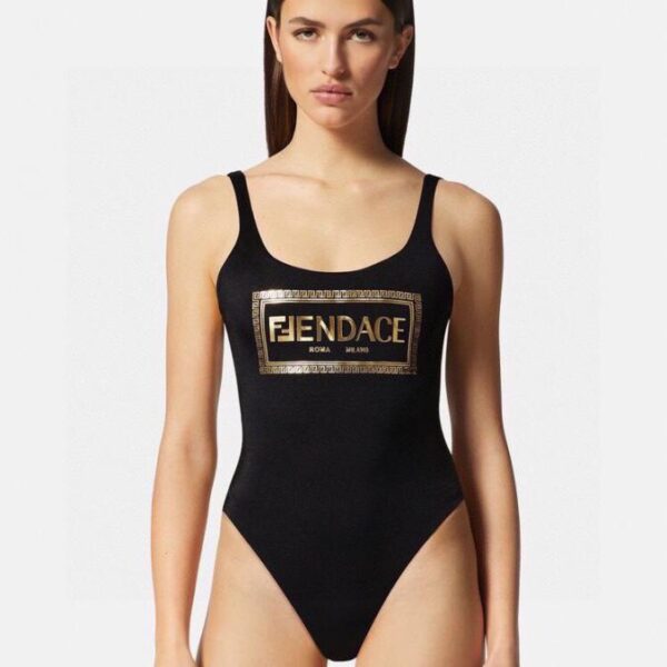 réplica,joyas,joyería,1:1,replica,fake,lujo,barato El nuevo traje de baño de una pieza con espalda descubierta y cuello en U con estampado gráfico bronceado de Versace