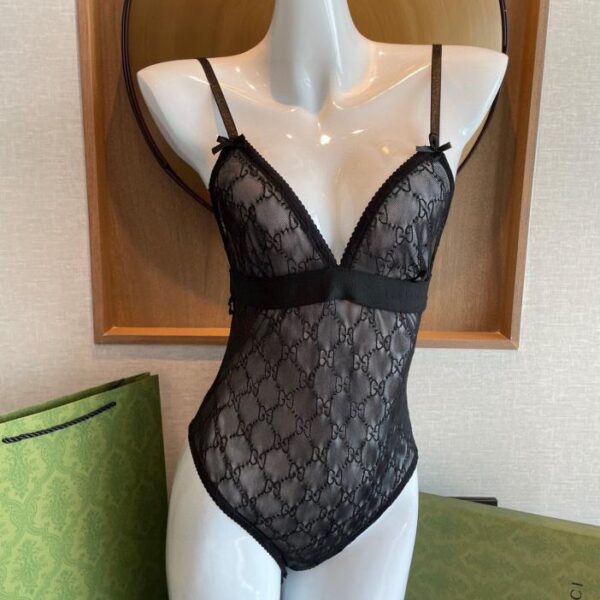 réplica,joyas,joyería,1:1,replica,fake,lujo,barato Body sexy de malla con bordado de letras Gucci negro translúcido
