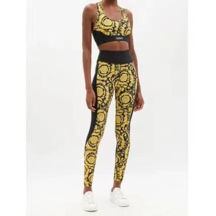 réplica,joyas,joyería,1:1,replica,fake,lujo,barato Nuevo traje deportivo ajustado de Versace, top ajustado de manga larga + leggings con cintura elástica