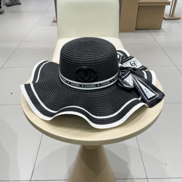réplica,joyas,joyería,1:1,replica,fake,lujo,barato Sombrero para el sol Chanel sombrero de paja con borde ondulado
