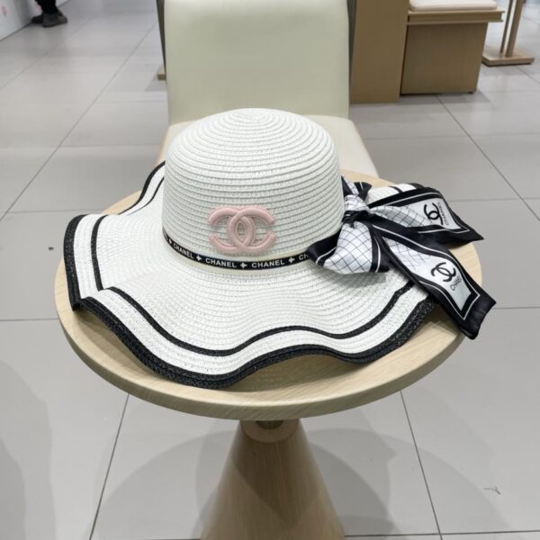 réplica,joyas,joyería,1:1,replica,fake,lujo,barato Sombrero para el sol Chanel sombrero de paja con borde ondulado