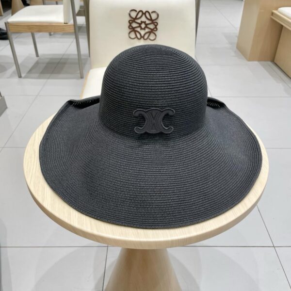 réplica,joyas,joyería,1:1,replica,fake,lujo,barato Celine sombrero de paja de ala grande con botones y puños, sombrero de playa plegable para protección solar de verano para mujer